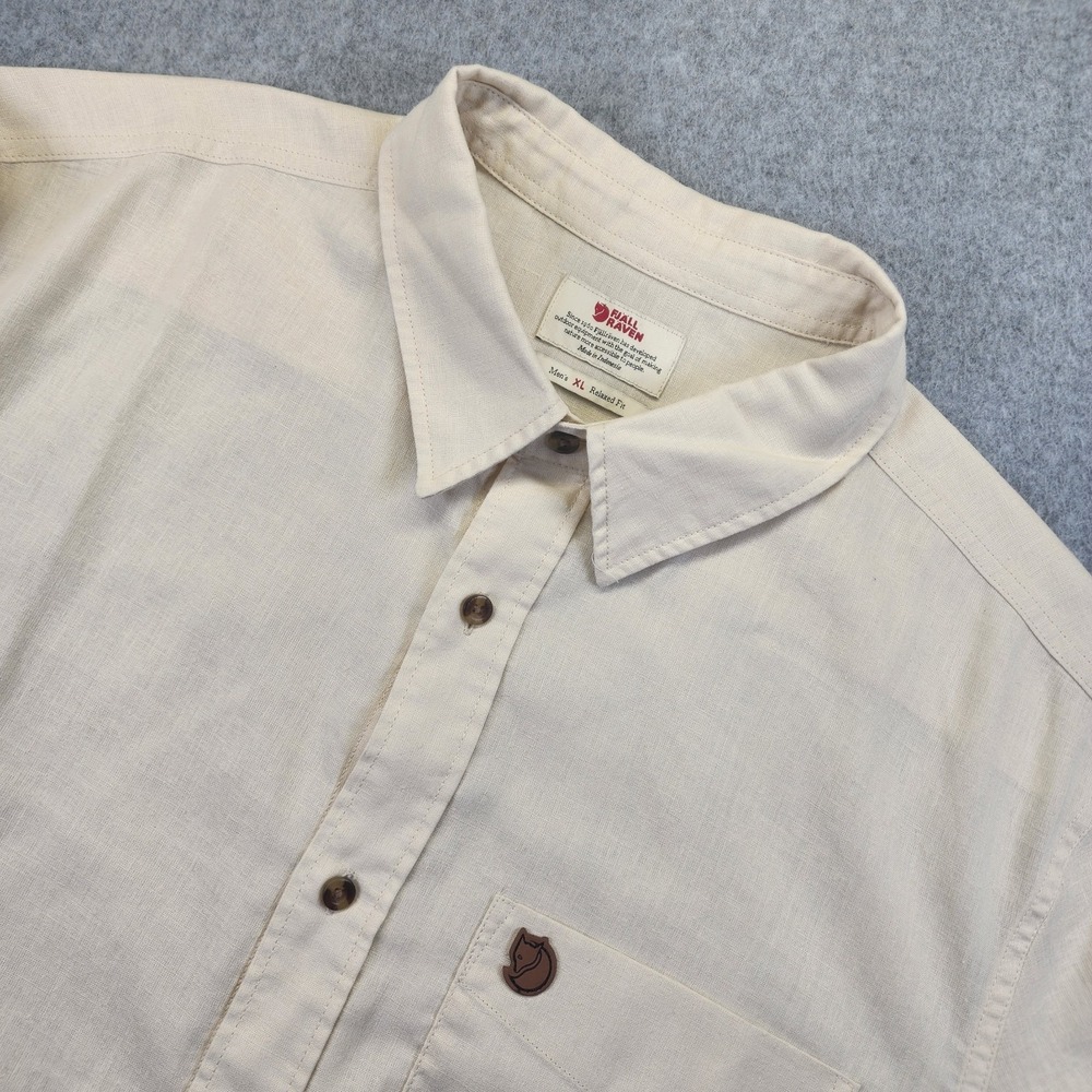 Fjallraven Men's XL Ovik Travel Shirt Short Sleeve Button Hemp Blend Cream